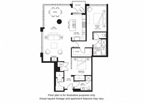 Floor plan for 2 beds, 2 baths, 1600 sqft